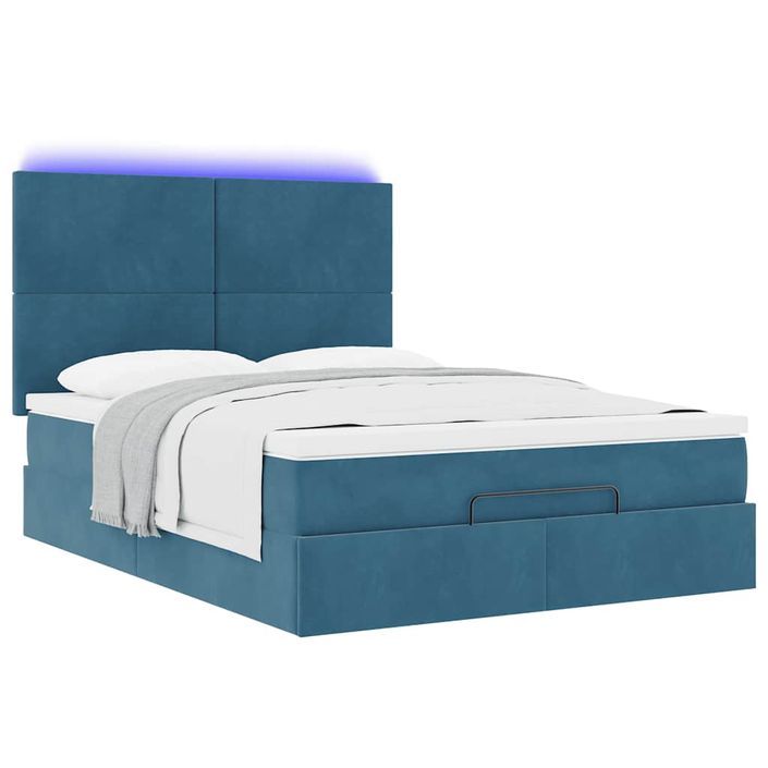 Cadre de lit ottoman avec matelas bleu foncé 140x190 cm velours - Photo n°4