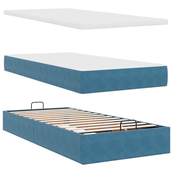 Cadre de lit ottoman avec matelas bleu foncé 80x200 cm velours - Photo n°6