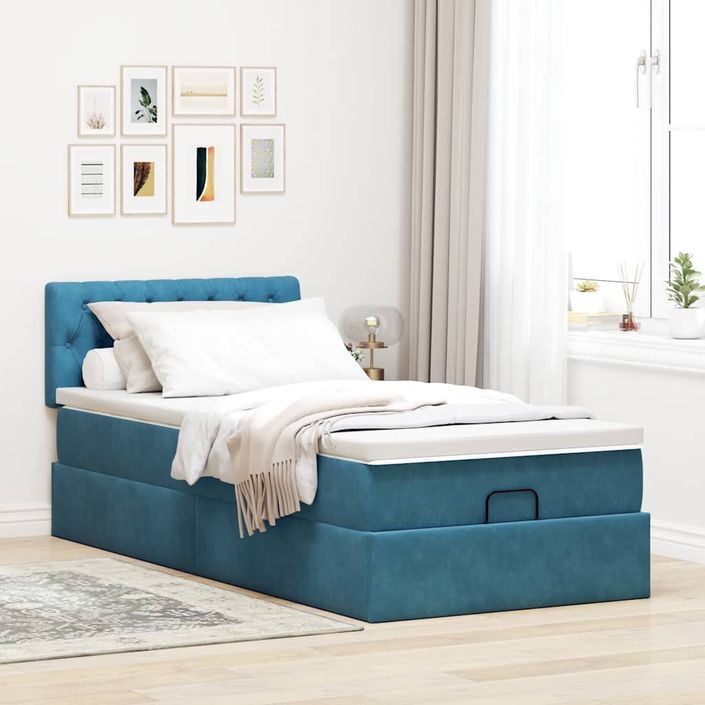 Cadre de lit ottoman avec matelas bleu foncé 80x200 cm velours - Photo n°4