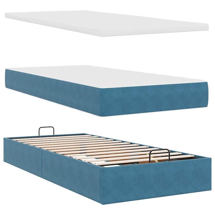 Cadre de lit ottoman avec matelas bleu foncé 80x200 cm velours - Photo n°6