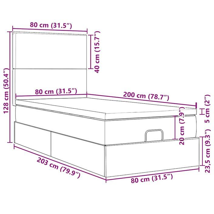 Cadre de lit ottoman avec matelas bleu foncé 80x200 cm velours - Photo n°13