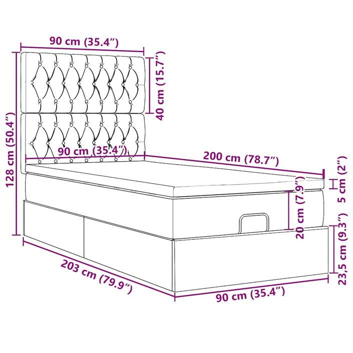 Cadre de lit ottoman avec matelas bleu foncé 90x200 cm velours - Photo n°13