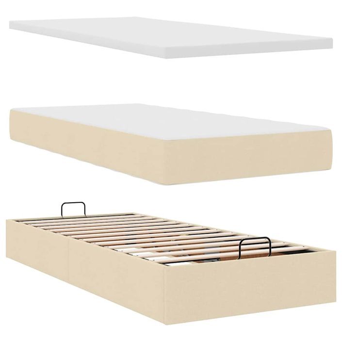 Cadre de lit ottoman avec matelas crème 100x200cm tissu - Photo n°6