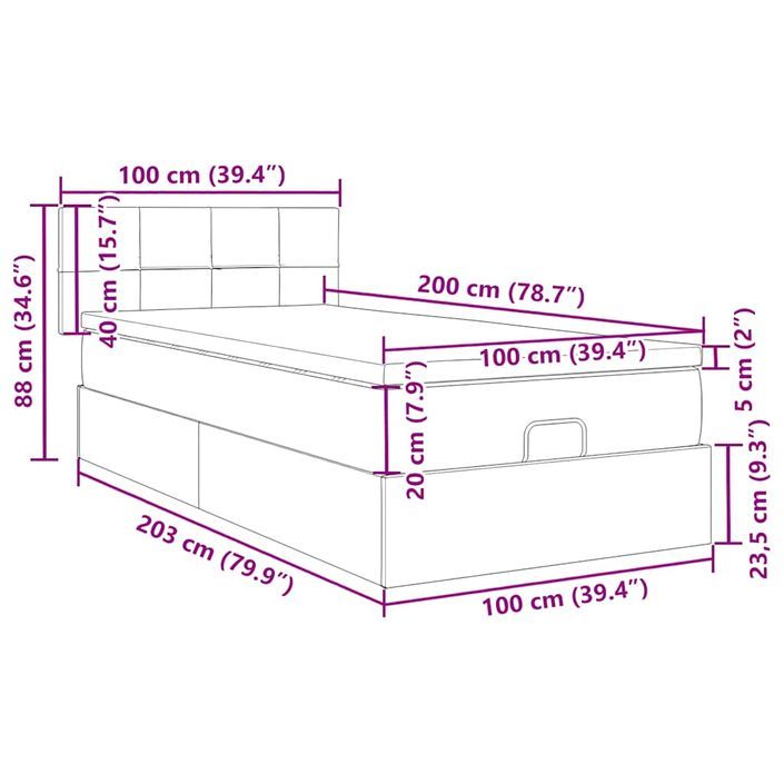 Cadre de lit ottoman avec matelas crème 100x200cm tissu - Photo n°13