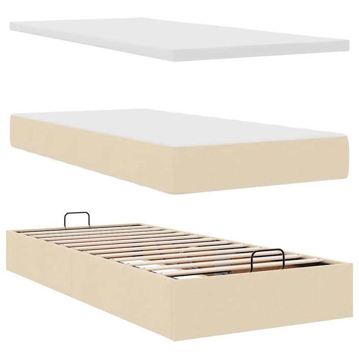 Cadre de lit ottoman avec matelas crème 100x200cm tissu - Photo n°6