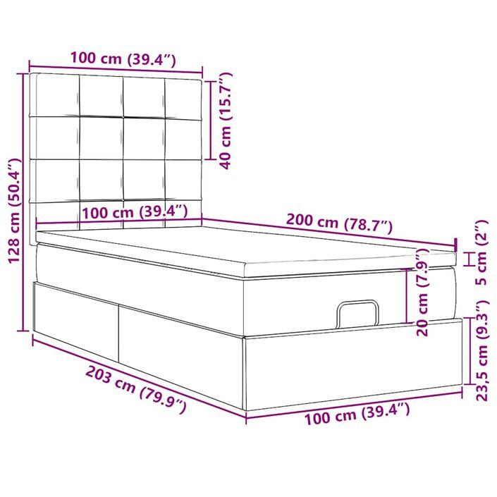 Cadre de lit ottoman avec matelas crème 100x200cm tissu - Photo n°13