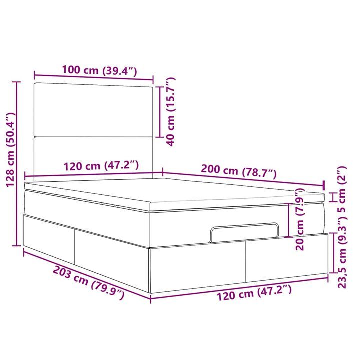 Cadre de lit ottoman avec matelas crème 120x200cm tissu - Photo n°13