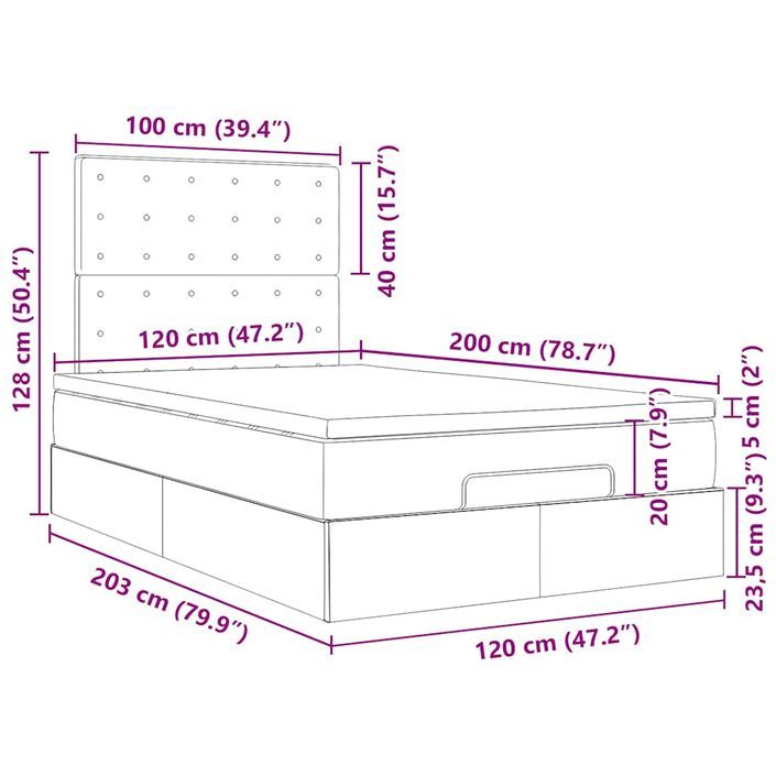 Cadre de lit ottoman avec matelas crème 120x200cm tissu - Photo n°13