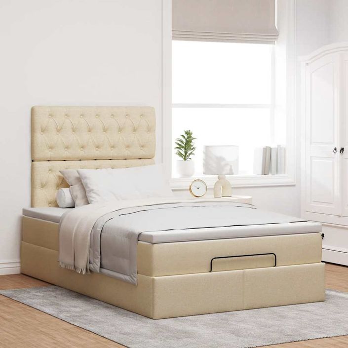 Cadre de lit ottoman avec matelas crème 120x200cm tissu - Photo n°4