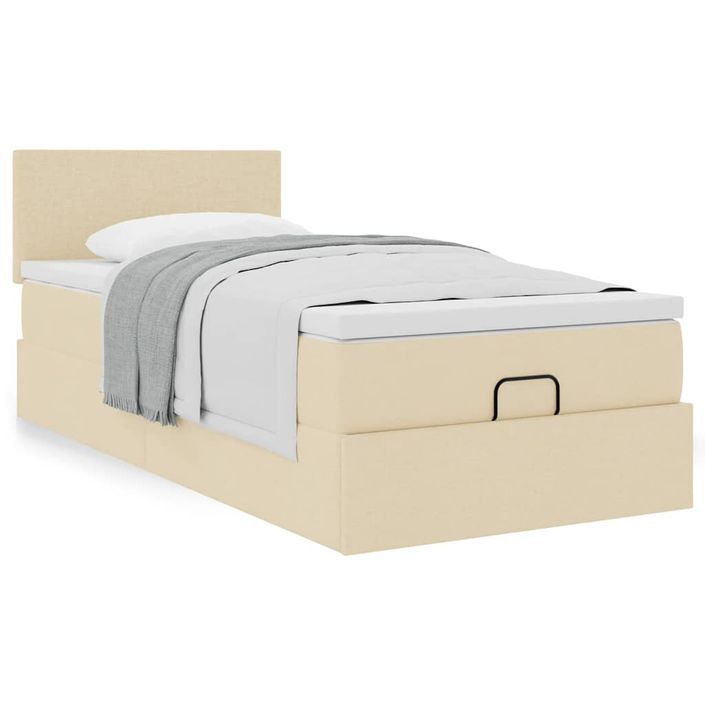 Cadre de lit ottoman avec matelas crème 90x200 cm tissu - Photo n°1