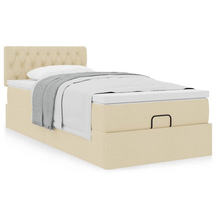 Cadre de lit ottoman avec matelas crème 90x200 cm tissu - Photo n°1