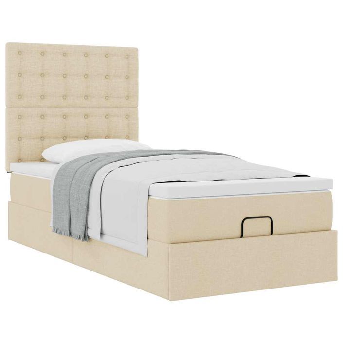 Cadre de lit ottoman avec matelas crème 90x200 cm tissu - Photo n°4