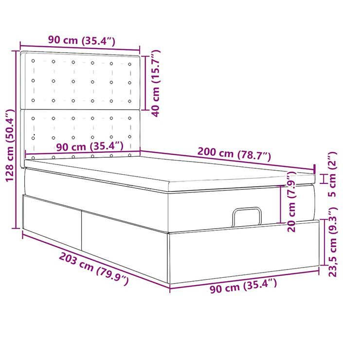 Cadre de lit ottoman avec matelas crème 90x200 cm tissu - Photo n°13