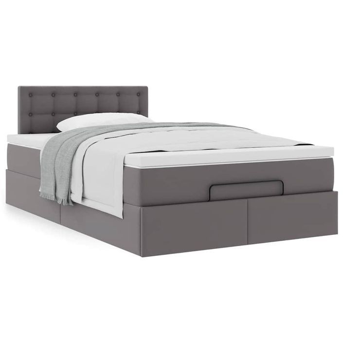 Cadre de lit ottoman avec matelas gris 120x200 cm similicuir - Photo n°2