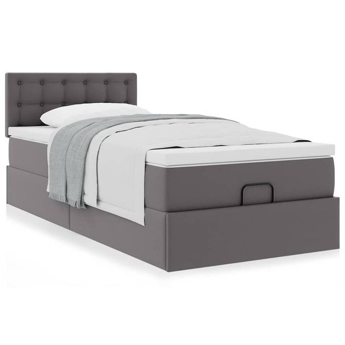 Cadre de lit ottoman avec matelas gris 90x200 cm similicuir - Photo n°2