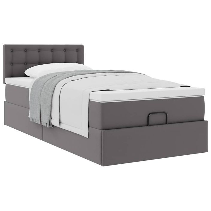 Cadre de lit ottoman avec matelas gris 90x200 cm similicuir - Photo n°3