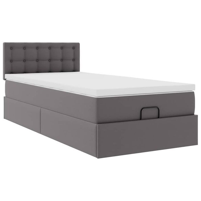 Cadre de lit ottoman avec matelas gris 90x200 cm similicuir - Photo n°4