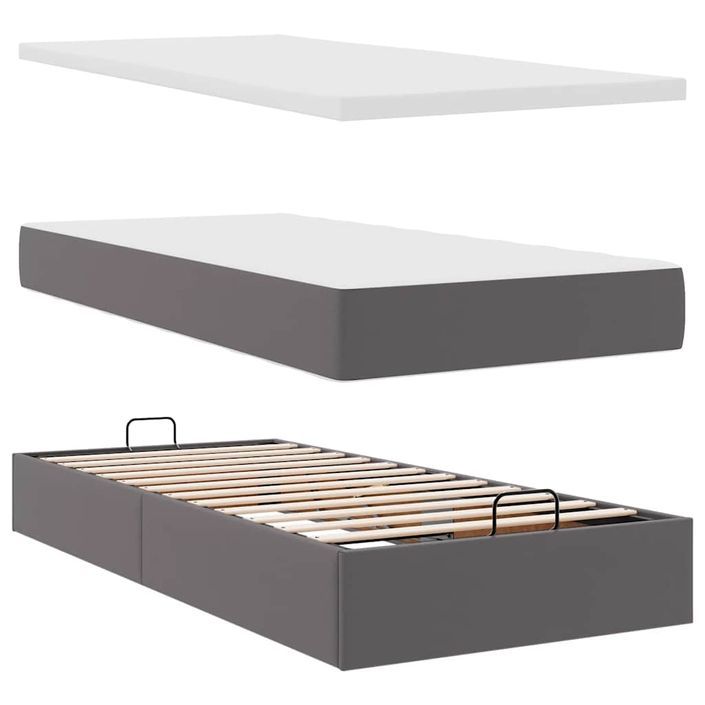 Cadre de lit ottoman avec matelas gris 90x200 cm similicuir - Photo n°6