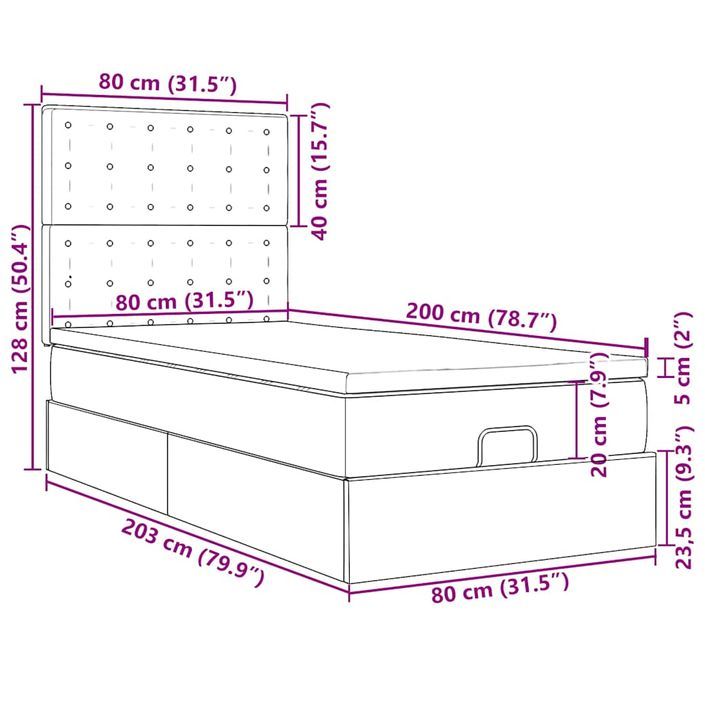 Cadre de lit ottoman avec matelas gris 90x200 cm similicuir - Photo n°13