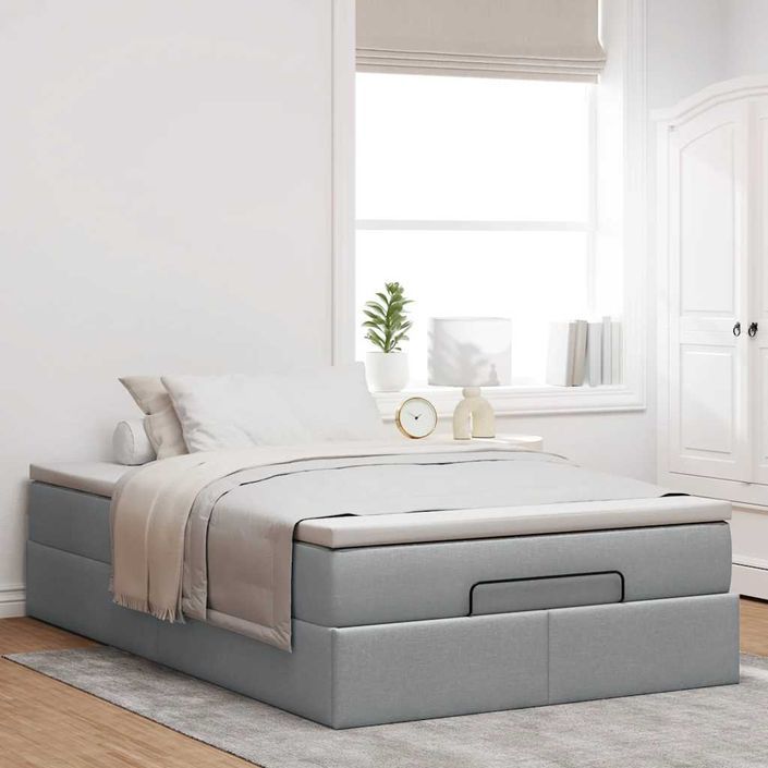 Cadre de lit ottoman avec matelas gris clair 120x190 cm tissu - Photo n°3