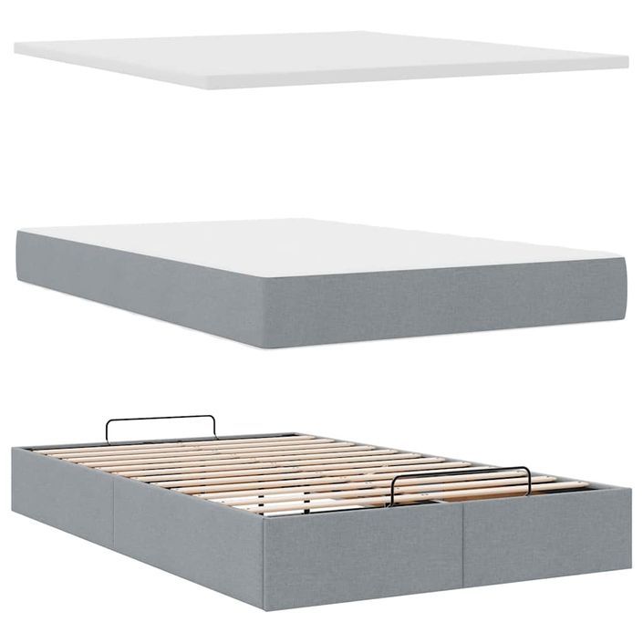 Cadre de lit ottoman avec matelas gris clair 120x190 cm tissu - Photo n°6