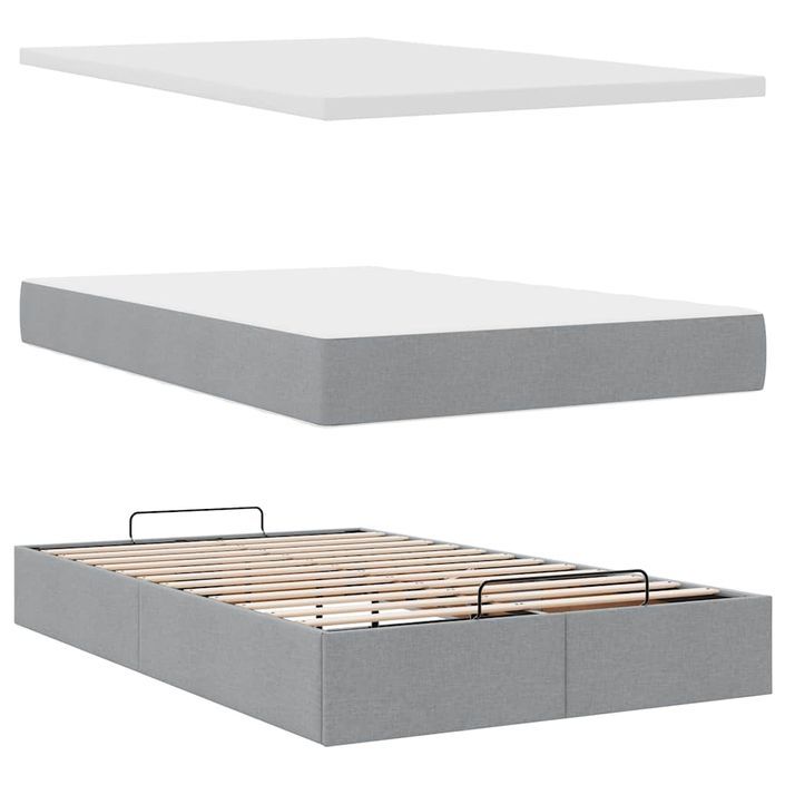 Cadre de lit ottoman avec matelas gris clair 120x190 cm tissu - Photo n°6