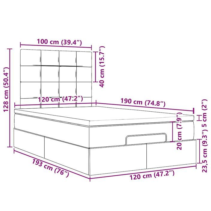 Cadre de lit ottoman avec matelas gris clair 120x190 cm tissu - Photo n°13