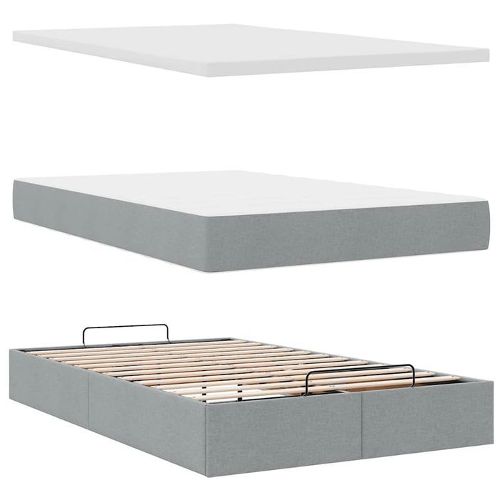 Cadre de lit ottoman avec matelas gris clair 120x190 cm tissu - Photo n°7