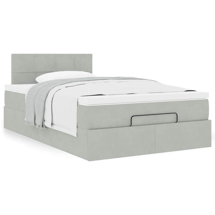 Cadre de lit ottoman avec matelas gris clair 120x190 cm velours - Photo n°1