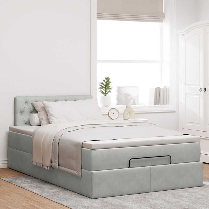 Cadre de lit ottoman avec matelas gris clair 120x190 cm velours - Photo n°4