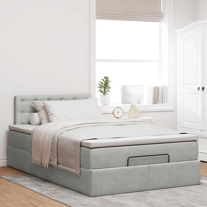 Cadre de lit ottoman avec matelas gris clair 120x190 cm velours - Photo n°4