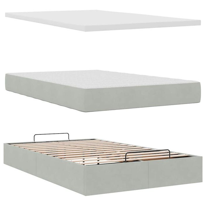 Cadre de lit ottoman avec matelas gris clair 120x190 cm velours - Photo n°7