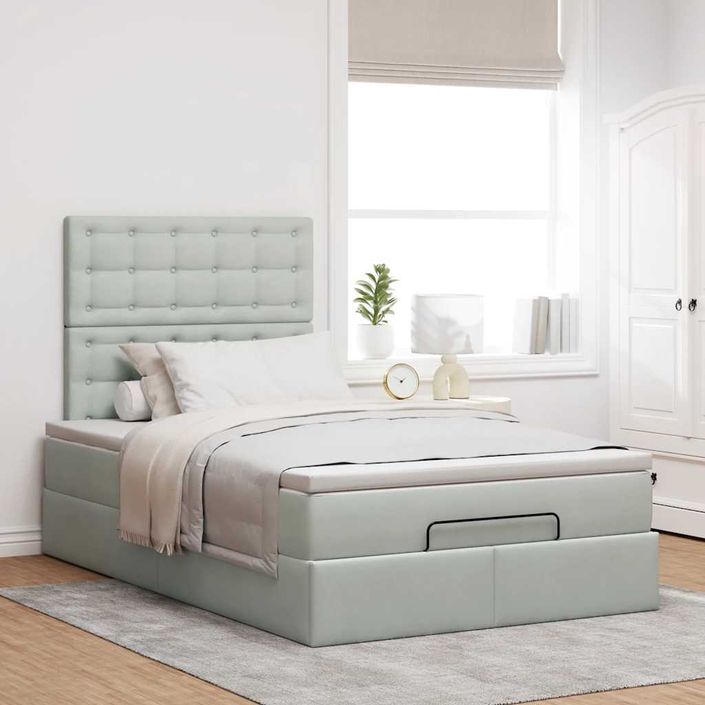 Cadre de lit ottoman avec matelas gris clair 120x190 cm velours - Photo n°3