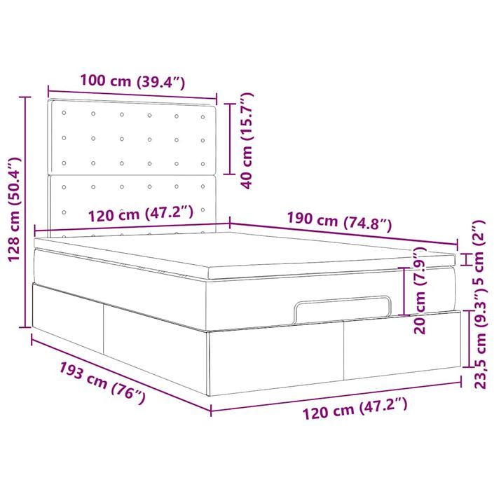 Cadre de lit ottoman avec matelas gris clair 120x190 cm velours - Photo n°13