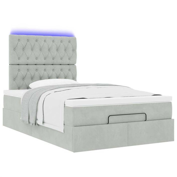 Cadre de lit ottoman avec matelas gris clair 120x190 cm velours - Photo n°4