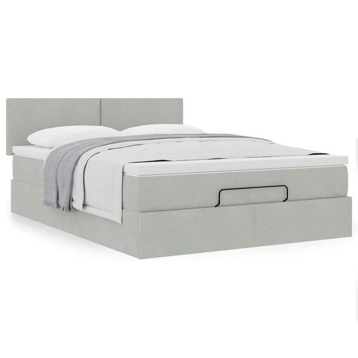 Cadre de lit ottoman avec matelas gris clair 140x200 cm velours - Photo n°1