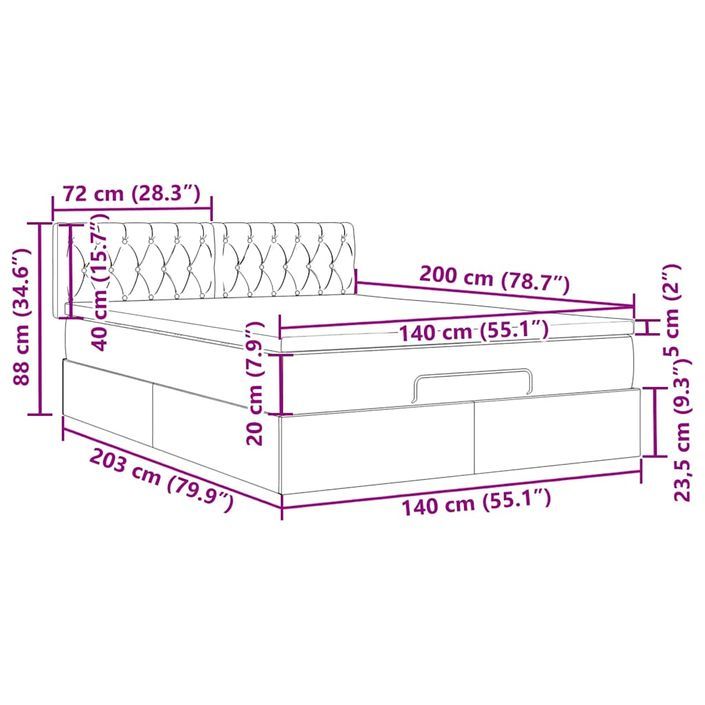 Cadre de lit ottoman avec matelas gris clair 140x200 cm velours - Photo n°13