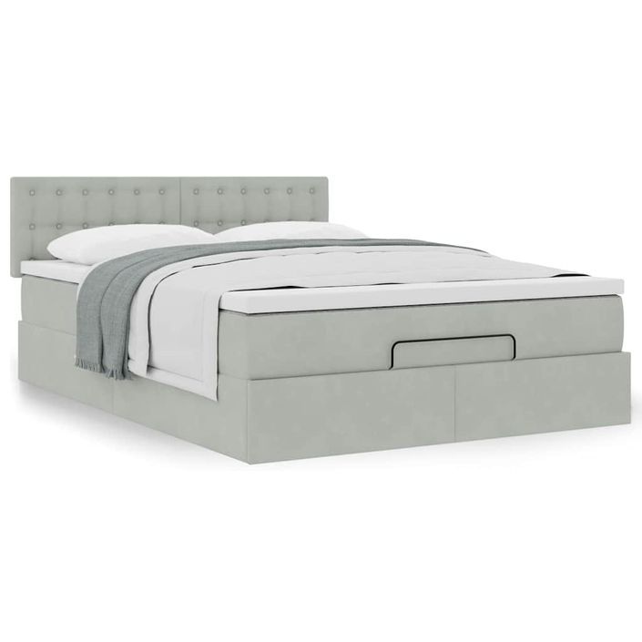 Cadre de lit ottoman avec matelas gris clair 140x200 cm velours - Photo n°1