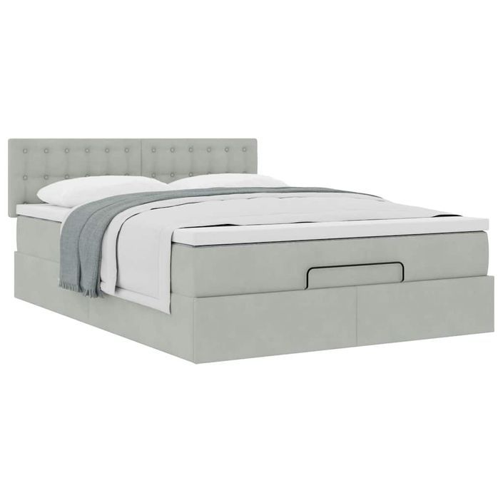 Cadre de lit ottoman avec matelas gris clair 140x200 cm velours - Photo n°4