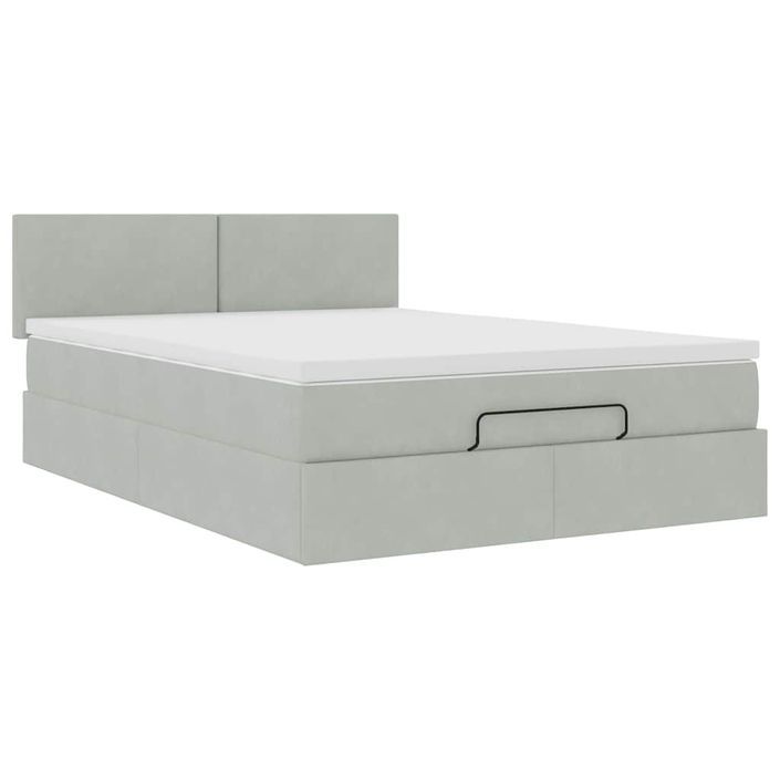 Cadre de lit ottoman avec matelas gris clair 140x200 cm velours - Photo n°5