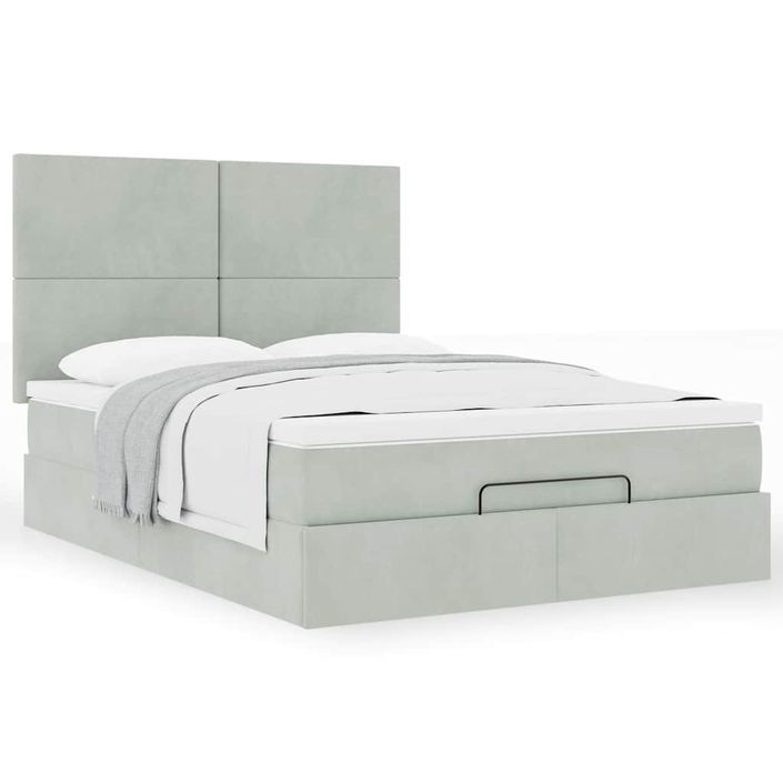 Cadre de lit ottoman avec matelas gris clair 140x200 cm velours - Photo n°1