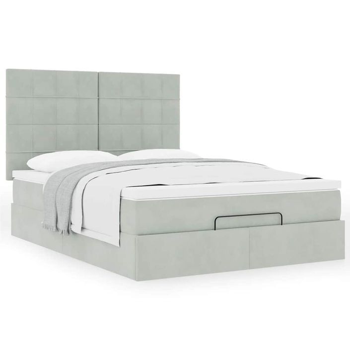 Cadre de lit ottoman avec matelas gris clair 140x200 cm velours - Photo n°1