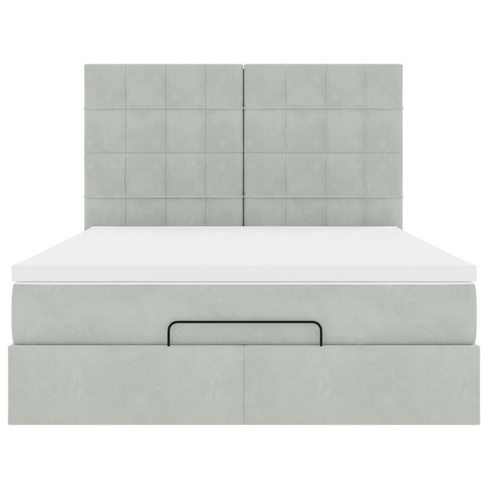 Cadre de lit ottoman avec matelas gris clair 140x200 cm velours - Photo n°5