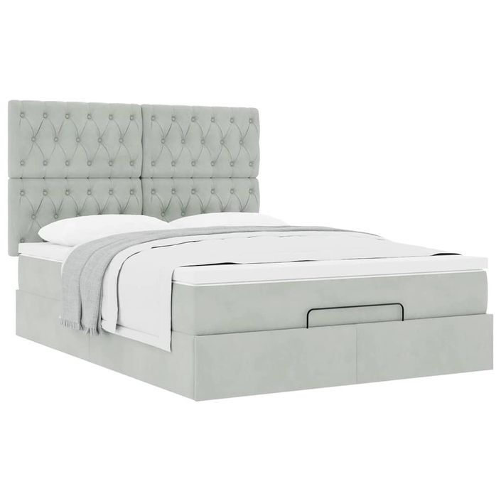 Cadre de lit ottoman avec matelas gris clair 140x200 cm velours - Photo n°2