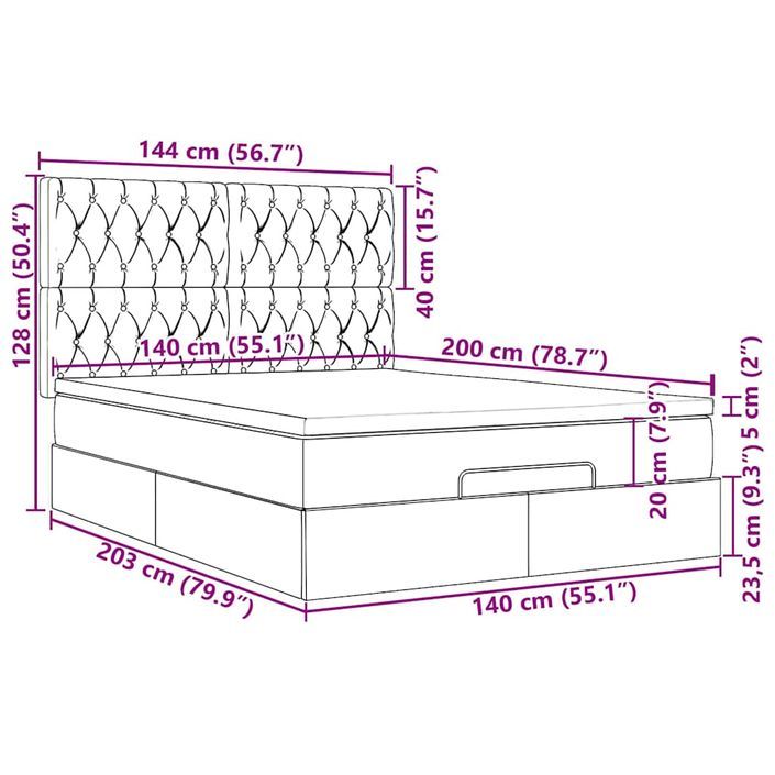 Cadre de lit ottoman avec matelas gris clair 140x200 cm velours - Photo n°13