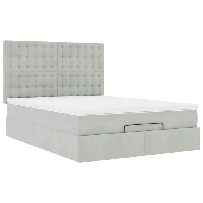 Cadre de lit ottoman avec matelas gris clair 140x200 cm velours - Photo n°4