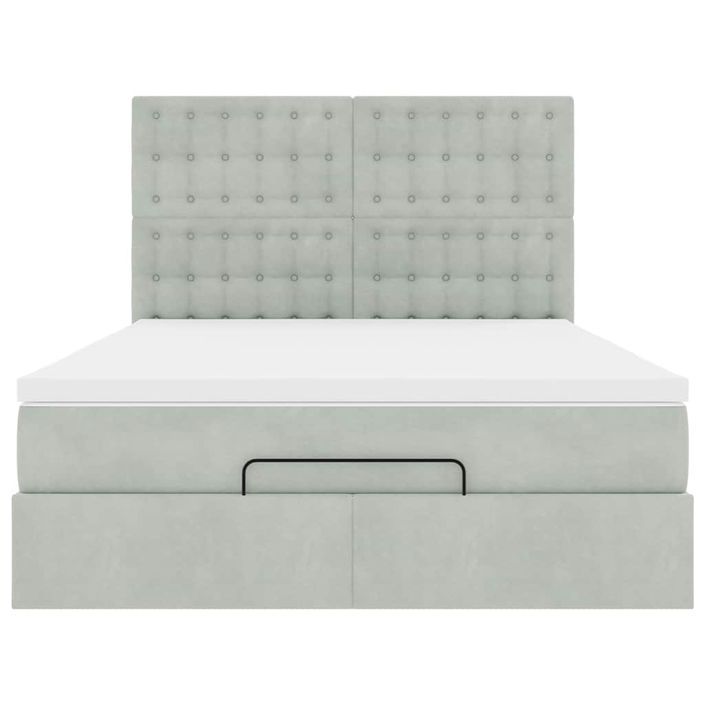 Cadre de lit ottoman avec matelas gris clair 140x200 cm velours - Photo n°5