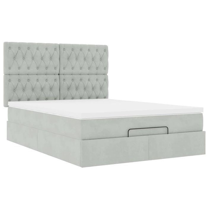 Cadre de lit ottoman avec matelas gris clair 140x200 cm velours - Photo n°5