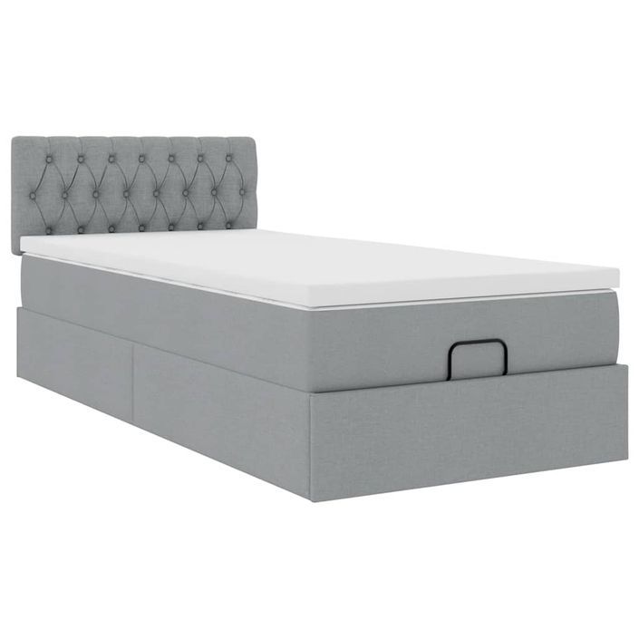 Cadre de lit ottoman avec matelas gris clair 80x200 cm tissu - Photo n°5