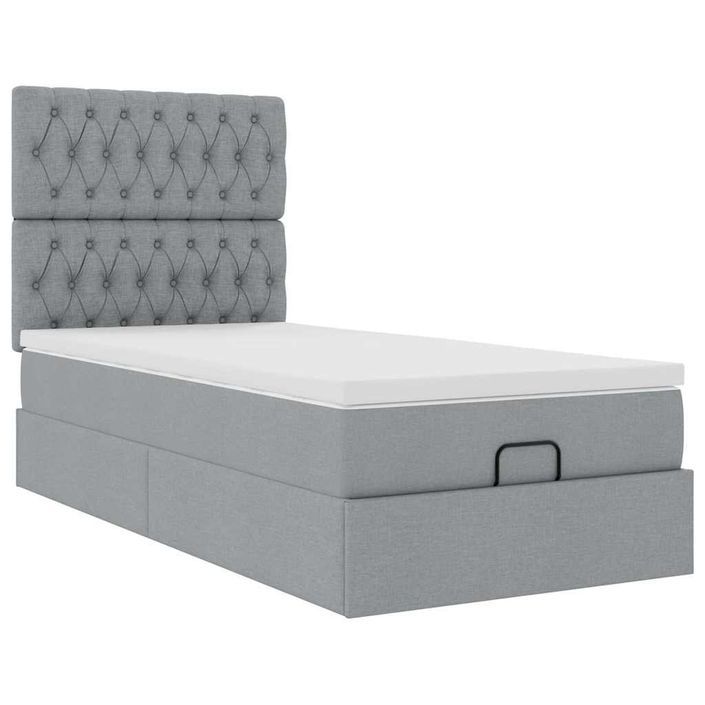 Cadre de lit ottoman avec matelas gris clair 80x200 cm tissu - Photo n°2